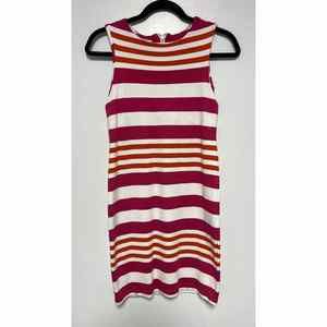 ZARA Knit Striped Sleeveless Sheath Dress Pink Orange White Womens Size Small